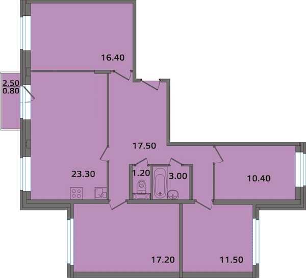 Четырехкомнатная квартира в : площадь 98.6 м2 , этаж: 3 - 4 – купить в Санкт-Петербурге